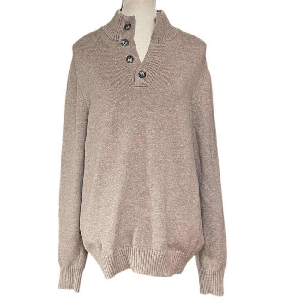 G.H.‎ Bass & Co. Henley Beige Knit Sweater Mock Neck Button Cotton